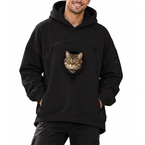 Pet Carrier Hoodie with Front Pouch, Fleece Cat Pocket Sweatshirt for Small Pets, Warm Pullover with Zipper Pockets