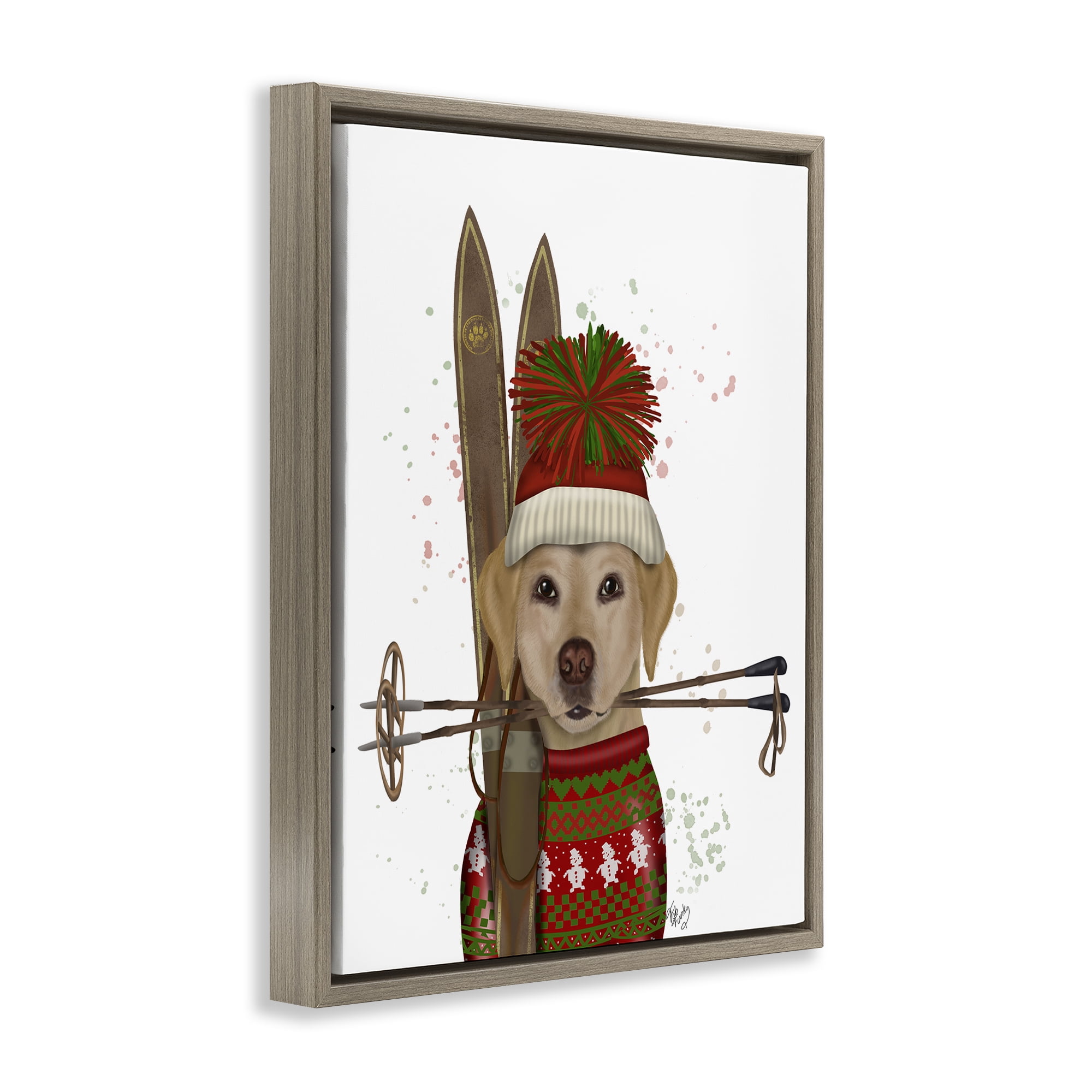 Stupell Industries Yellow Labrador Skiing Animals & Insects Painting Brown Floater Framed Canvas Art Prints Wall Art, 25 x 31