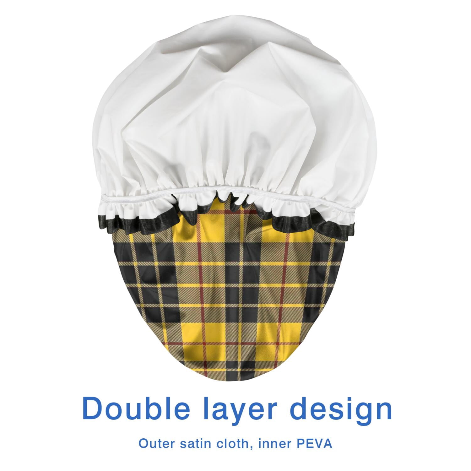 Shower Caps,Yellow Black and Red Checkerboard Checkered Pattern Waterproof Shower Cap for Women 4 Pieces,Double Reusable Hair Cover for Shower PEVA Elastic Stretch Hem