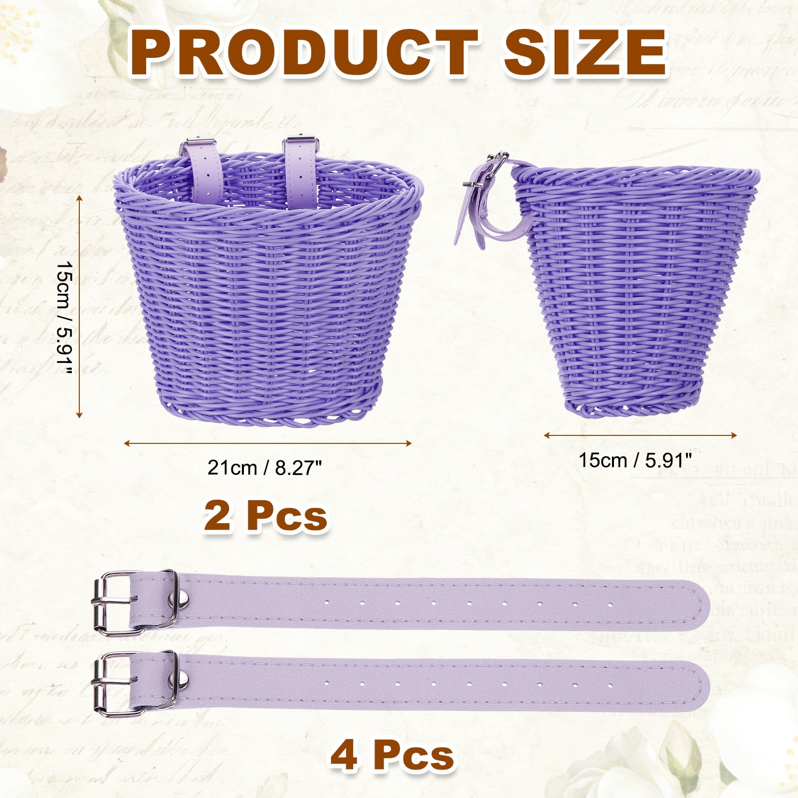Uxcell Bike Basket Front, Hand-Woven Bicycle Basket with Adjustable PU Belts 2 Pack & Purple-Fitting For(Most Road Bikes, Bicycles/Scooters)