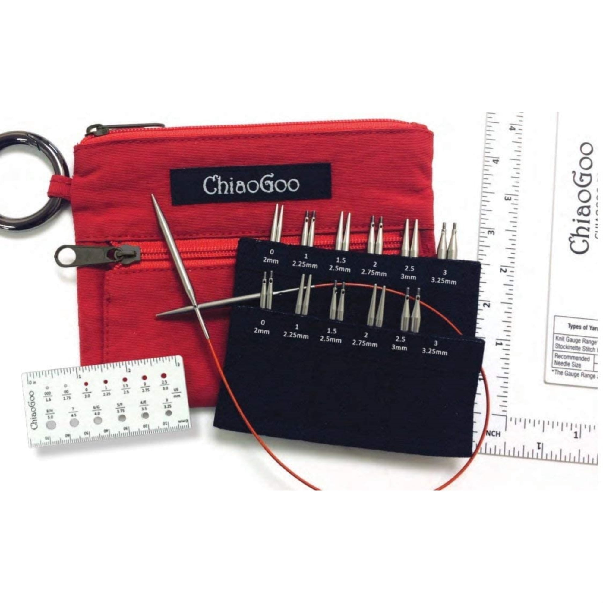 ChiaoGoo TWIST 2-Inch 3-Inch Shorties Red Set US- - US-3 Stainless Steel Interchangeable Knitting Needles