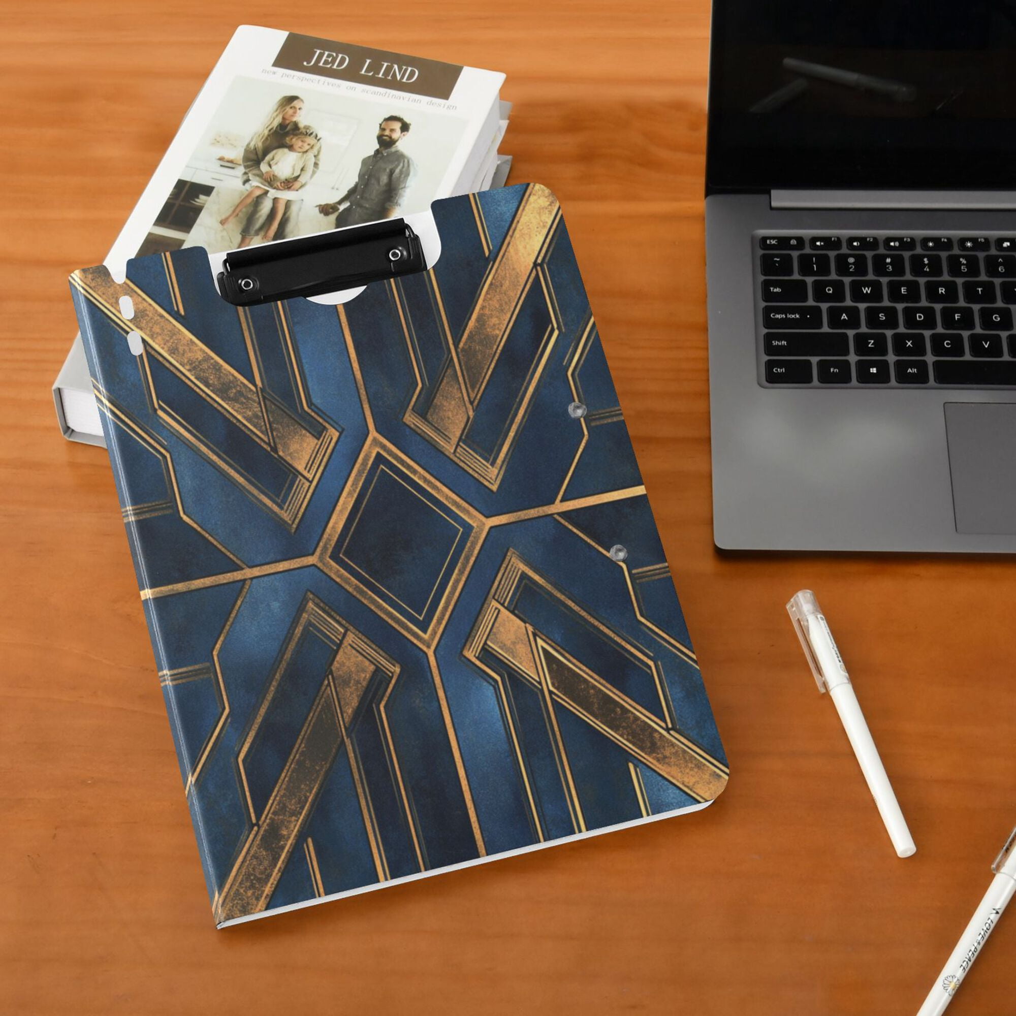 FORMRS A4 Clipboard Folder with Pen Holder Horizontal Foldable School Office Binder, Elegant Geometric Pattern
