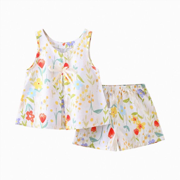 KPOPLK Toddler Girl Clothes Summer Kids Cute Sleeveless Tank Tops with Bow and Ruffled Shorts 2Pcs Outfits Set(12-18 Months,Yellow)