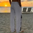 thumbnail image 5 of Zorckvet Casual Pants for Men with Pockets Flax Elastic Waist Hawaii Beach Pant for Men, 5 of 7