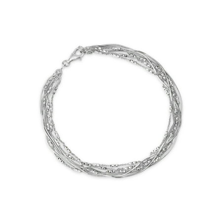 - Sterling Silver Rhodium Plated Snake Chain and Alternating Diamond Cut 6 Strands Bracelet, 7.5