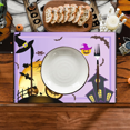 thumbnail image 4 of Set of 4 Happy Halloween Placemats - 12x18 Inch Linen Dining Table Mats with Horror Graffiti, Dark Style Lighthouse, and Fairy Tale Castle Designs for Seasonal Kitchen and Dinner Party Decor, 4 of 5