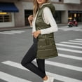 thumbnail image 5 of ZHOUCHANKIDS Women Long Puffer Vest: Fall Zip up Reversible Jacket Winter Warm Sleeveless Hooded Coat with Pockets Army Green S, 5 of 7