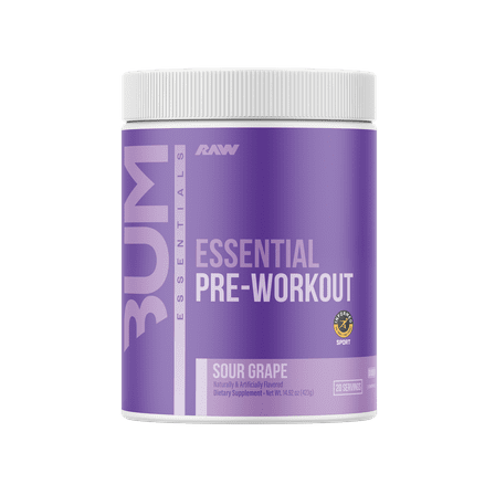 Raw Nutrition Essentials Pre Workout Powder, Sour Grape, 20 Servings