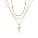 thumbnail image 1 of Collar de 3 capas con colgante de cruz JeenMata en baño de oro amarillo, 1 of 5