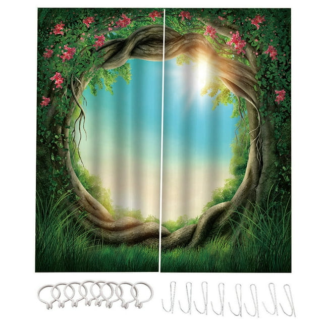 Baohd 2 Pieces Shower Curtain Washable Natural Landscape Plant Drape Living Room Bath Screen Curtains with Hook for Decoration L Type 2