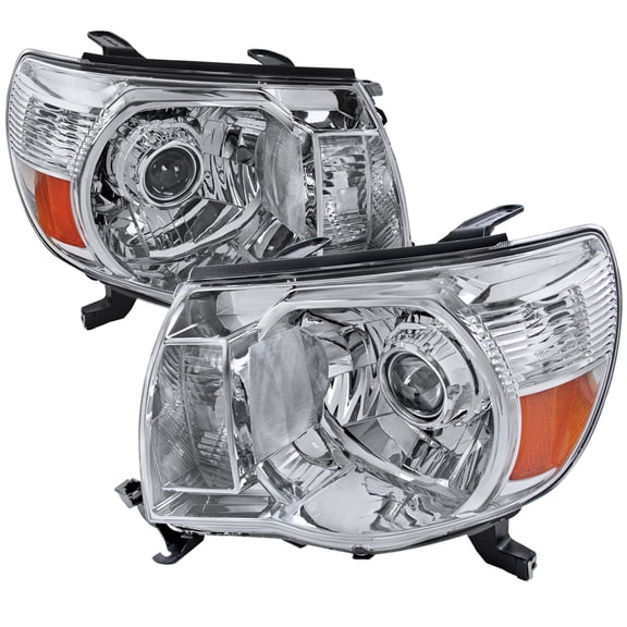Retro Style Projector Headlights (Chrome Housing/Clear Lens) Made for and Compatible with 2005-2011 Toyota Tacoma