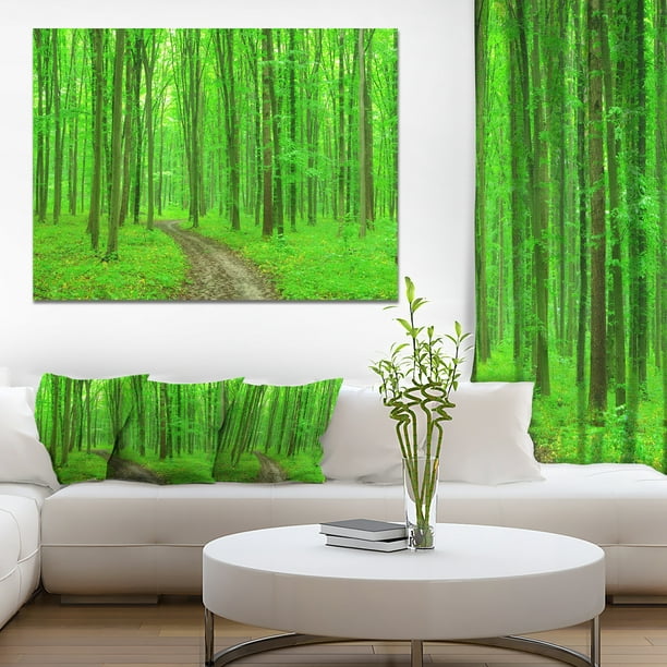 Sentier dans la Forêt Verte Lumineuse - Moderne Forêt Toile Art