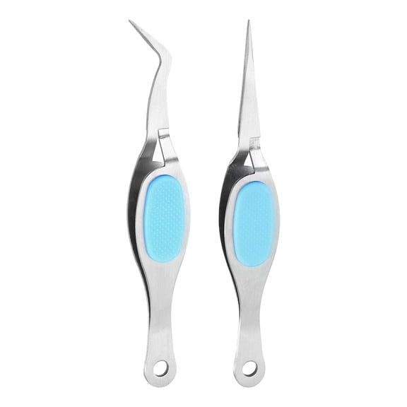 2pcs Craft Tweezers Precision Crossing Lock Curved Straight Stainless Steel Soft Reverse Grip Fine Tip Tweezers for DIY Craft Jewelry Beading Electronics, Silver Blue