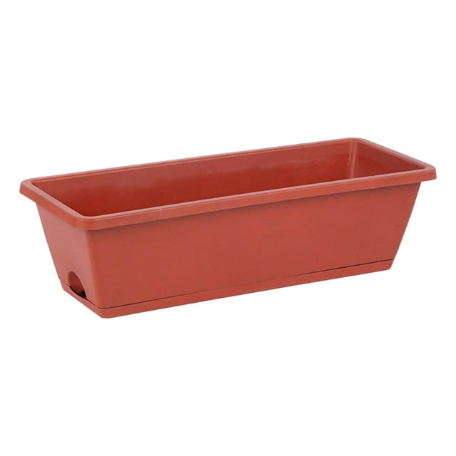 Window Box Planter with Drainage Holes & Matching Saucers, 17 Inch Plastic Rectangular Flower Pot for Vegetables Herbs Flowers for Indoor Outdoor Garden Decor Patio Balcony Windowsill Deck Railing
