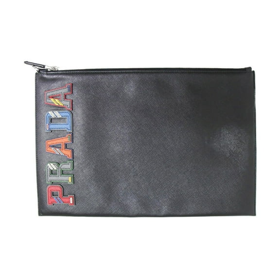 Pre-Owned Prada Saffiano Leather Clutch Bag Pouch Square Embossed Genuine Black... (Good)