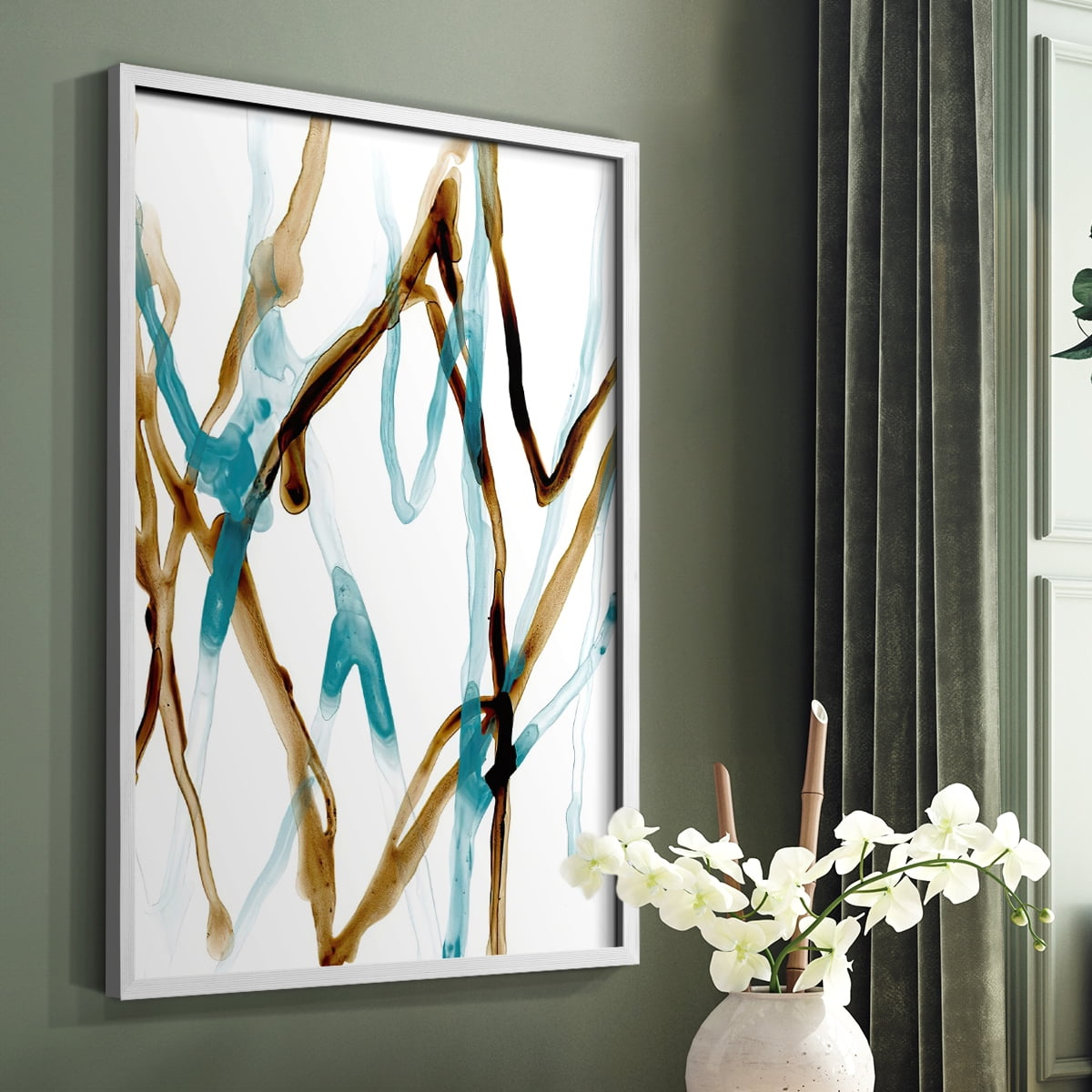 Runnel XVIII Framed Print in White Solid Wood Framed Print No Nail Hanging
