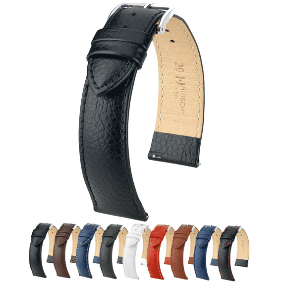 Hirsch Kansas Smooth Leather Watch Strap - Black - M - 20mm - Silver Buckle