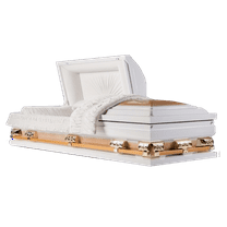 Casket Emporium Athena Titan White/Gold, Oversized various sizes 18 guage non-sealed steel, half-Couch Casket