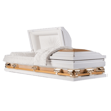 Casket Emporium Athena Titan White/Gold, Oversized various sizes 18 guage non-sealed steel, half-Couch Casket