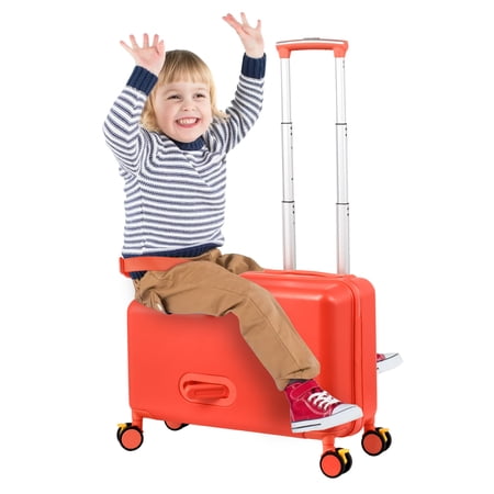 20" Ride on Suitcase for Kids, Carry On Luggage with Kid Seat, Foldable Handlebars Pedals and Removable Wheels Holds up to 110 lbs Luggage Travel Rolling Suitcases for Boys Girls (Red)