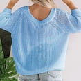 thumbnail image 5 of Baqcunre Sweaters For Women Women'S Off The Shoulder Line Neck Hollow Out Loose Knit Pullover Sweater Hoodies For Women Fall Clothes For Women 2023 Blue M, 5 of 5