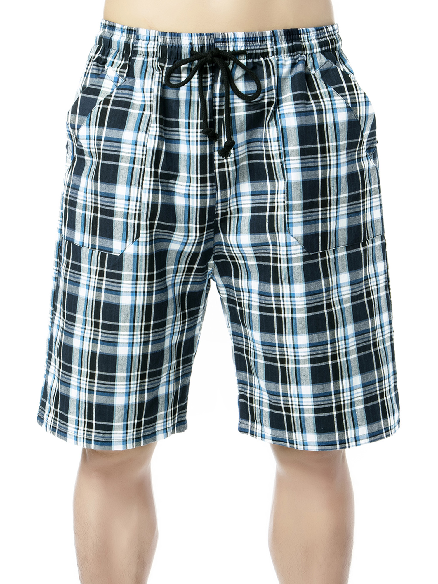 Blue Check Plaid Tartan Mens Beach Shorts Quick Dry Swimming Trunks with 3 Pockets