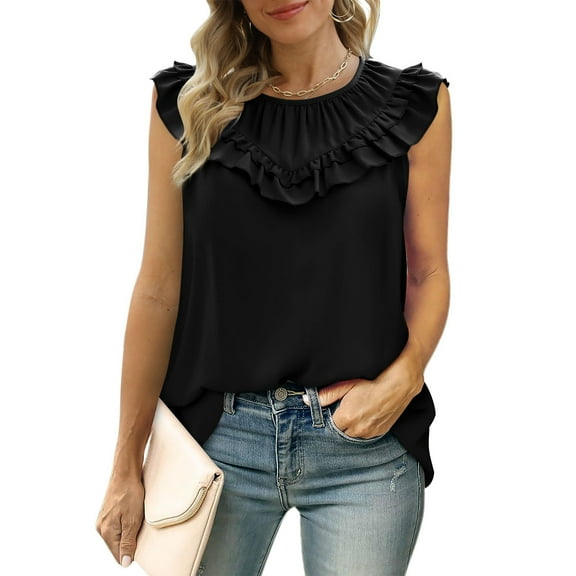 Summer Tank Tops For Women Sevevn Fashion Woman Round Neck Sleeveless Blouse T-Shirt Solid Summer Tops Blouse Camisoles Wide Strap Tank Tops For Women