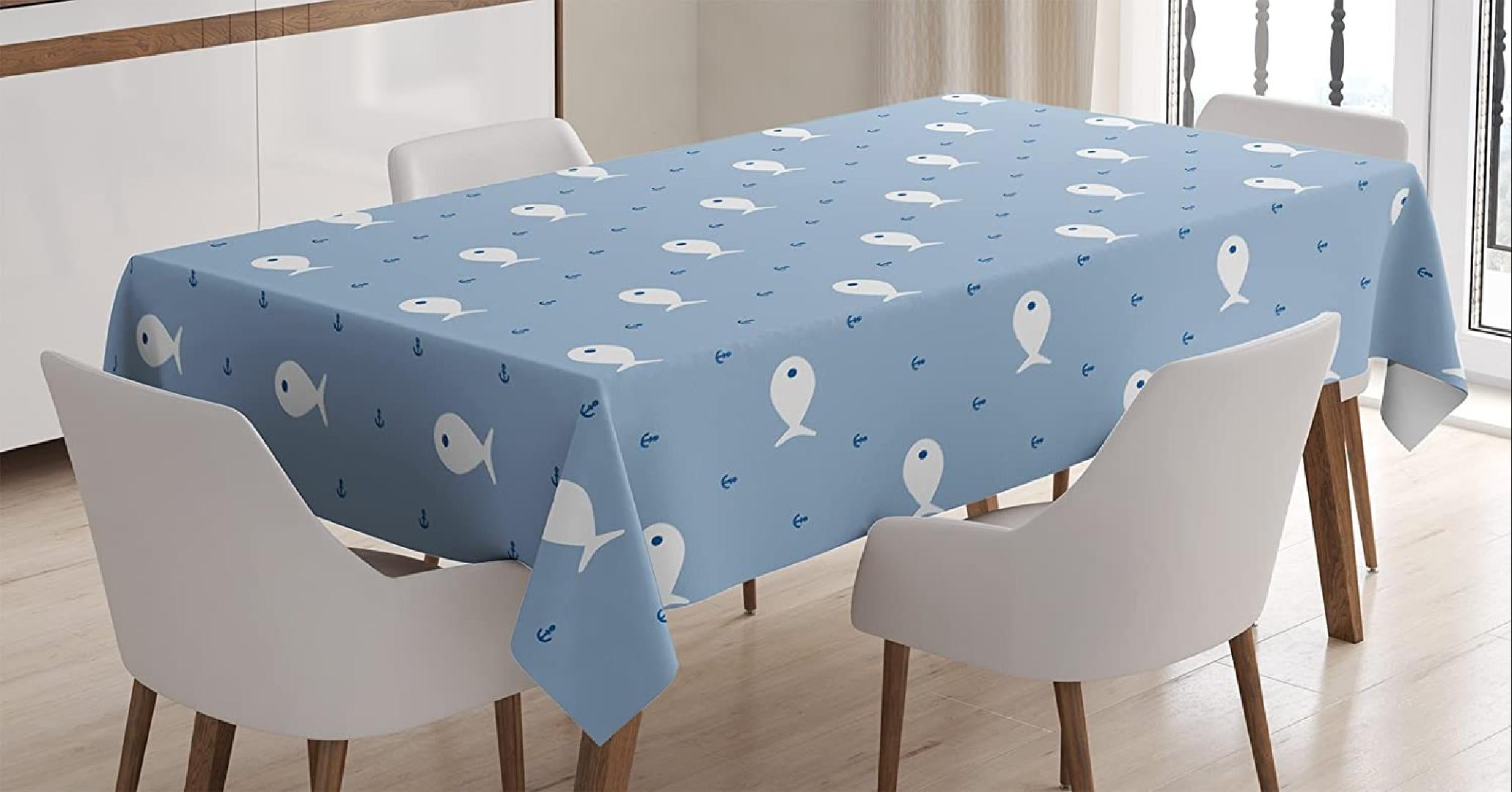 Nautical Tablecloth, Underwater Aquatic Life Fish and Little