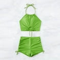 thumbnail image 4 of UTSJKR Women High Waisted Shorts Bikini Sets Tummy Control Swimsuit Two Piece Halter Drawstring Bathing Suit Green XL, 4 of 5