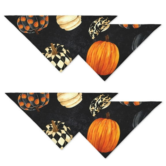 Vintage Pumpkin Black Cat Halloween Dog Bandanas 2 Pack, Adjustable Double Sided Pet Scarf with Spooky Patterns