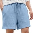 thumbnail image 5 of BRGZLK Men's Cotton Shorts Summer Casual Comfy Beach Shorts Solid Color Loose Elastic Drawstring with Pockets, 5 of 5