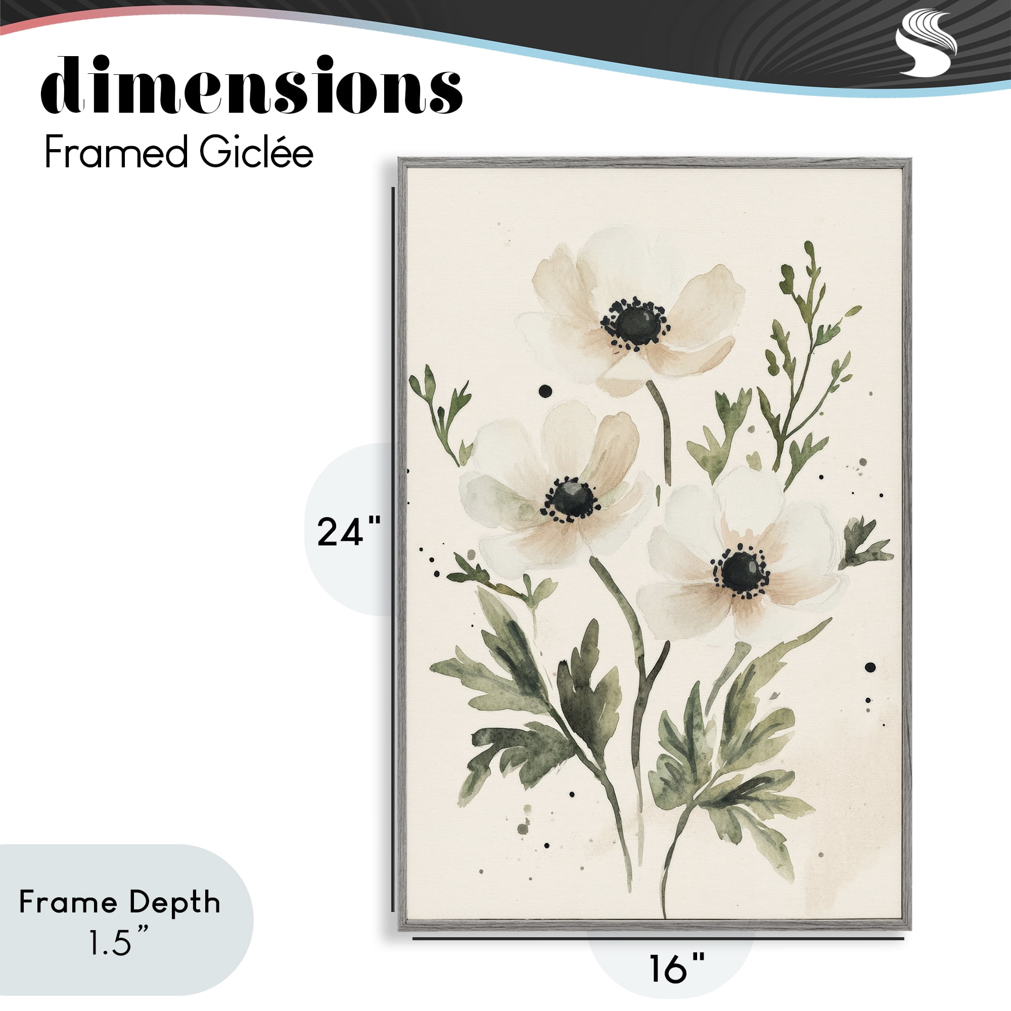 Stupell Industries Soft White Anemone Floral Gray Framed Giclee Art, design by Petal Prints Design