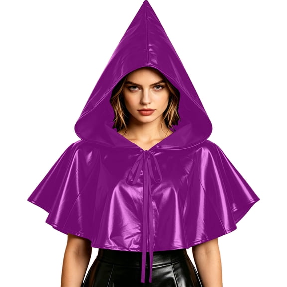 Medieval Hooded Cape Cloak For Women, Front Tie Party Shawl, Halloween Renaissance Festival Cropped Poncho