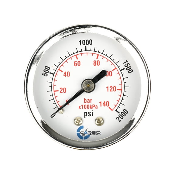 CARBO Instruments 2" Pressure Gauge, Chrome Plated Steel Case, Dry, 0-2000 psi/kPa, Back Mount 1/4" NPT