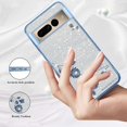 thumbnail image 2 of for Google Pixel 7 Pro Case Clear Glitter Sparkle Aesthetic Google Pixel 7 Pro Phone Case Silicone TPU Soft Flower Transparent Shockproof Cover Pruple Thin (Silver-Blue), 2 of 14