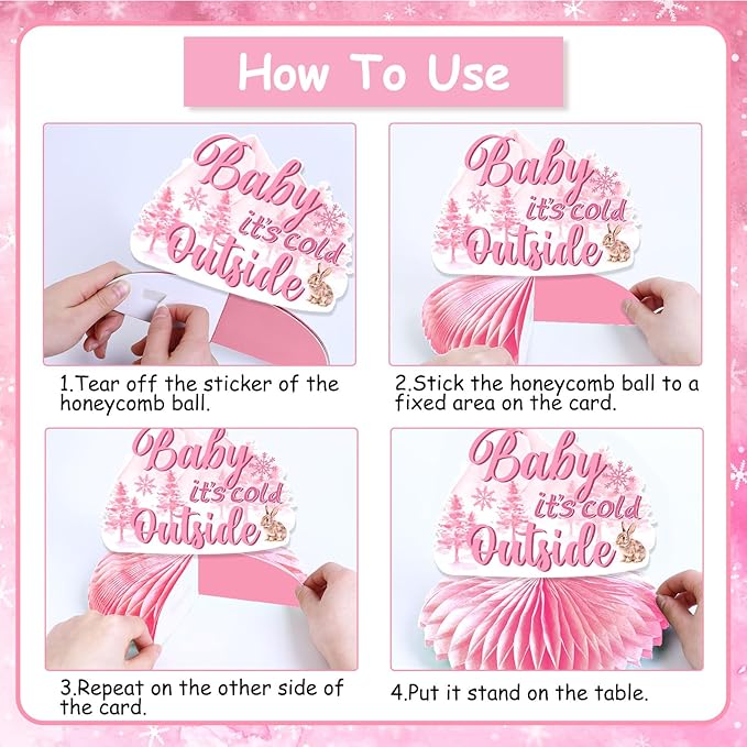 Baby Shower Honeycomb Centerpieces for Girl, Woodland Baby It's Cold Outside Baby Shower Decorations Pink for Winter Woodland Baby Shower Gender Reveal Party Supplies