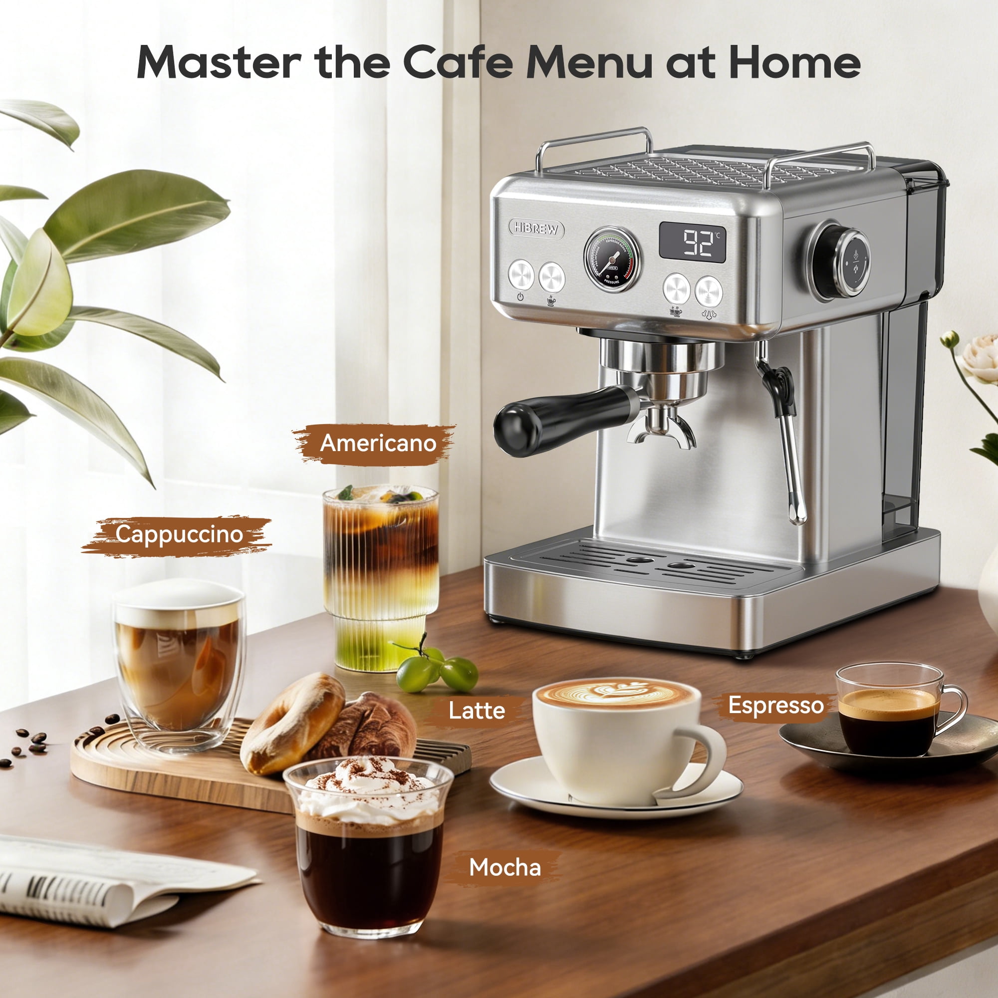 HiBREW 58mm Espresso Machine H10A, 20 Bar Coffee Maker with PID Temperature Control &Steam Wand, Stainless Steel Coffee Machine for Home Use