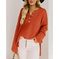 thumbnail image 2 of HSHDLDF Women's Oversized Sweaters Batwing Long Sleeve Loose V Neck Button Henley Tops Pullover Knit Jumper, 2 of 5