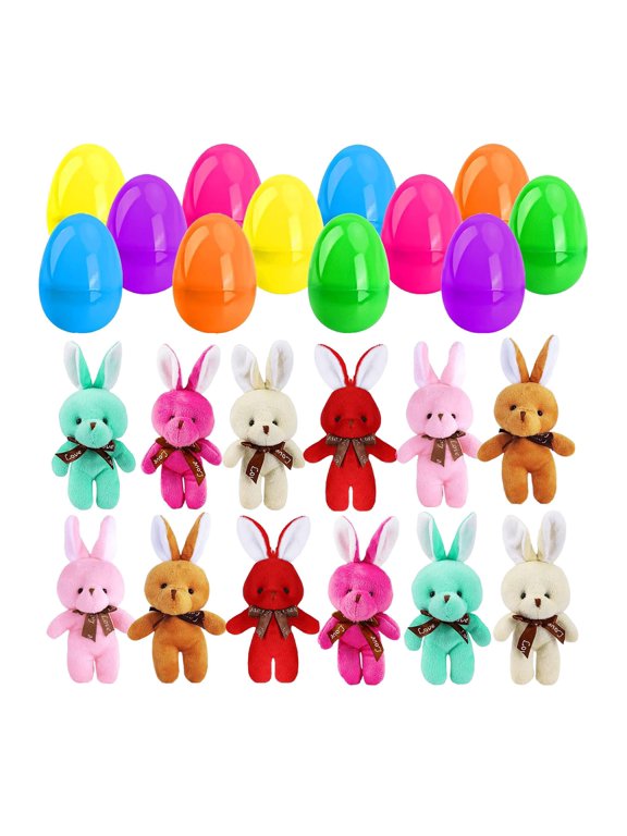 12 Pcs Prefilled Easter Eggs Of Stuffed Bunny Plush Toys Stuffer For Kids Easter Egg Hunt Filler And Party Classroom Prize Supplies Keychain