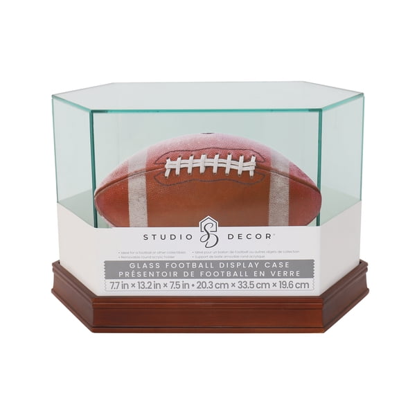 Brown Football Display Case with Morroed Bottom by Studio Décor - Glass-enclosed Stand for Autographed Football and Collectors Items - 1 Pack