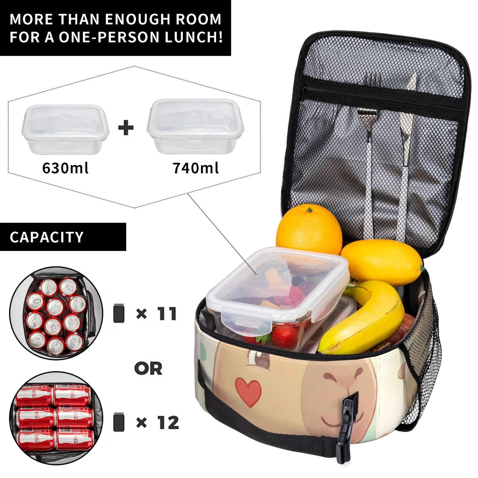 Lunch Bag For Women Men Insulated Portable Lunch Box Bento Box Office Picnic Travel Cooler Bag Cute Capybara Design 1