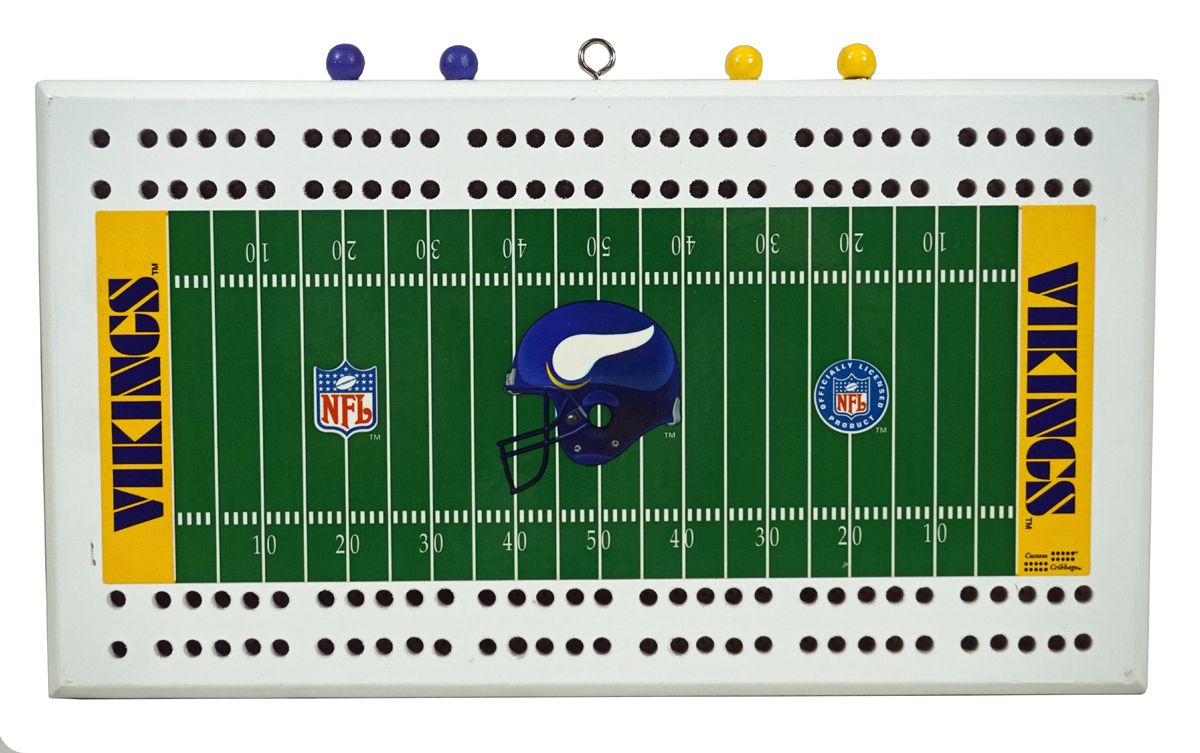 Minnesota Vikings 3 Player Cribbage Board Round 