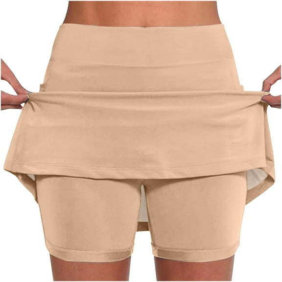 Lcziwo Tennis Skirts for Women with Liner Mid Waist Tummy Control Skorts Athletic Yoga Workout Running Skirts Lightweight Plain Skorts 2025 Beige,L