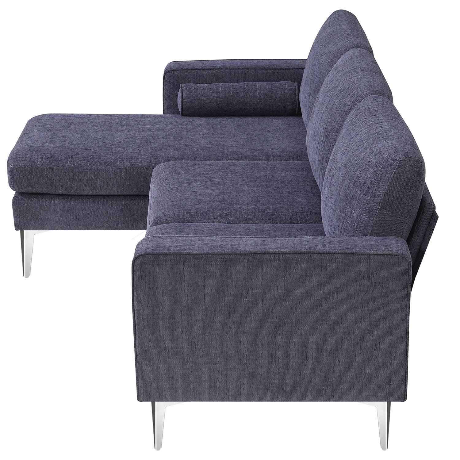 Kadyn 86" Convertible Sectional Sofa, Modern Chenille Fabric Sofa with Reversible Chaise and 2 Pillows, L-Shaped 3-Seat Sofa for Apartment, Blue+Grey