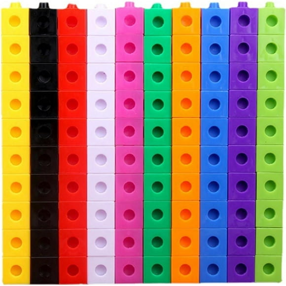 SURJDE Maths Cubes 100Pcs Counting Cubes Number Blocks Plastic Multilink Cubes Educational Toys 10 Colors Cubes with 18 Sheets Question Cards, Age 3+