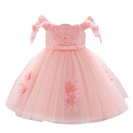 

Flower Girl Dress Short Sleeve Princess Dress Solid Print Pink 70