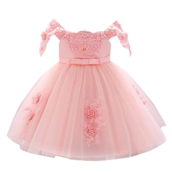 JIRNDf Robe de Demoiselle d'Honneur Élégante pour Fille de Mariage, Bal, Fête, Princesse, Enfants, Florale, Demoiselle d'Honneur, Concours, Anniversaire, Formelle, Été, Décontractée, Rose 6-12 Mois