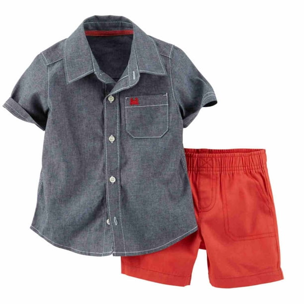 Carters Infant & Toddler Boys 2P Denim Chambray Button Up T-Shirt Red