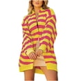 thumbnail image 1 of IROINID Cardigan Mi-Long pour Femmes, Veste Ouverte devant, Rayures, Manches Longues, Cardigan Décontracté, Ample, Jaune, 1 of 8