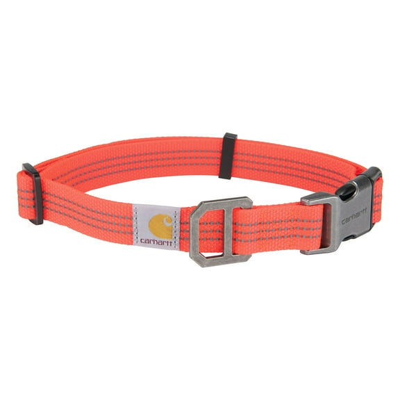 Carhartt Fully Adjustable Nylon Webbing Collars for Dogs, Reflective Stitching for Visibility, Coral Glow (Nylon Webbing), Large Coral Glow (Nylon Webbing)